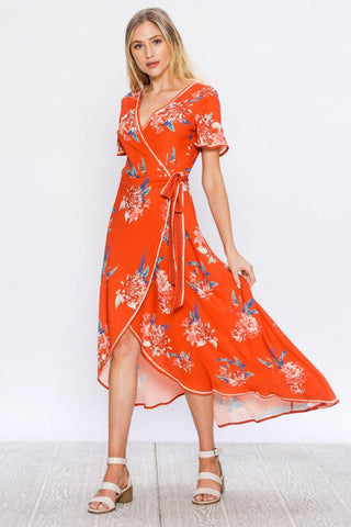 Women Wrap Dress -Orange Floral size medium